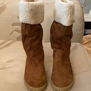 Self Esteem Brown Kids Boots with White Cuffs